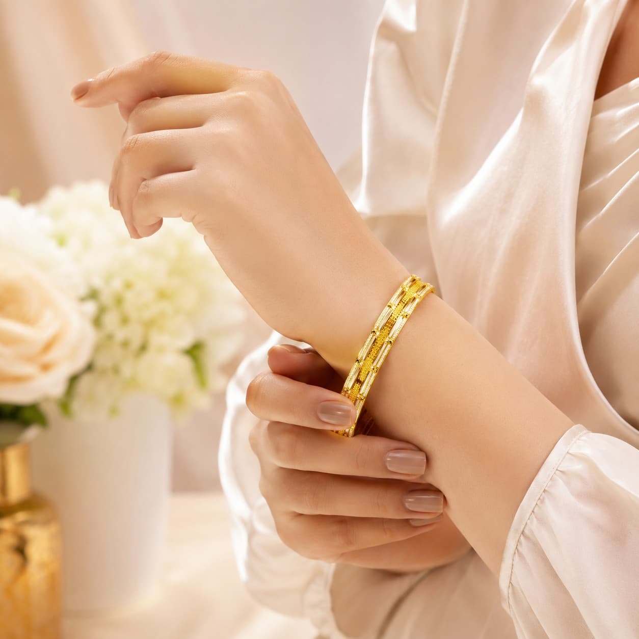 Shineora Premium Gold-Plated Geometric Designer Bangles Set for Women (Set of 2)