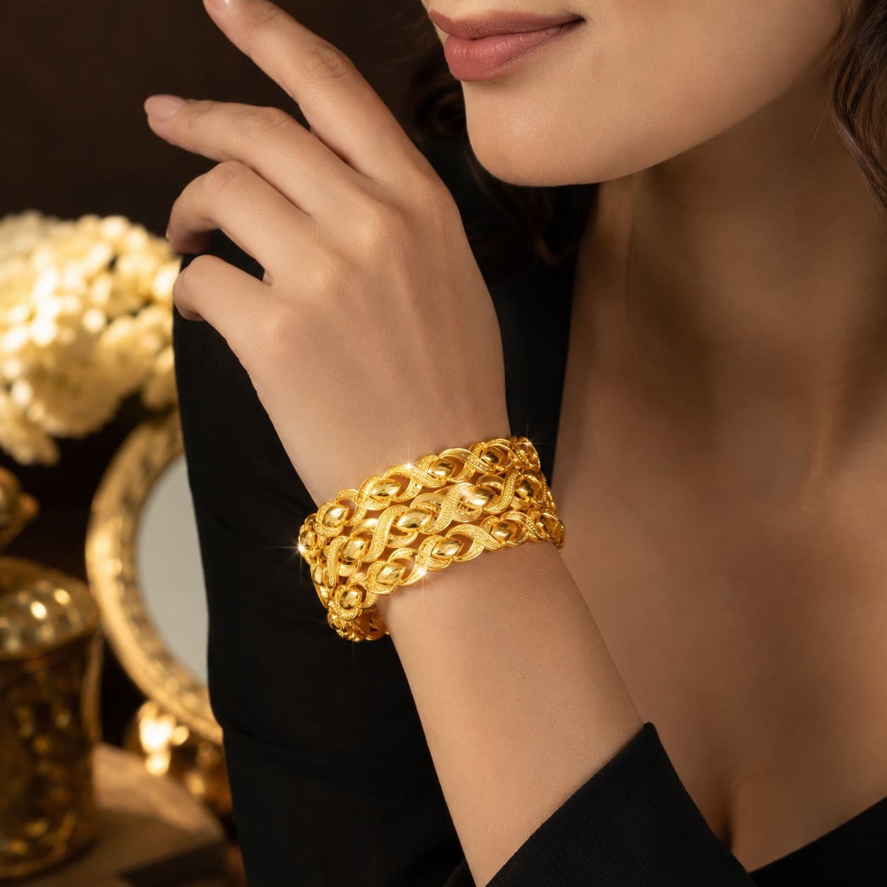 Shineora Premium Gold-Plated Designer Twisted Pattern Bangles Set for Women (Set of 4) - 7