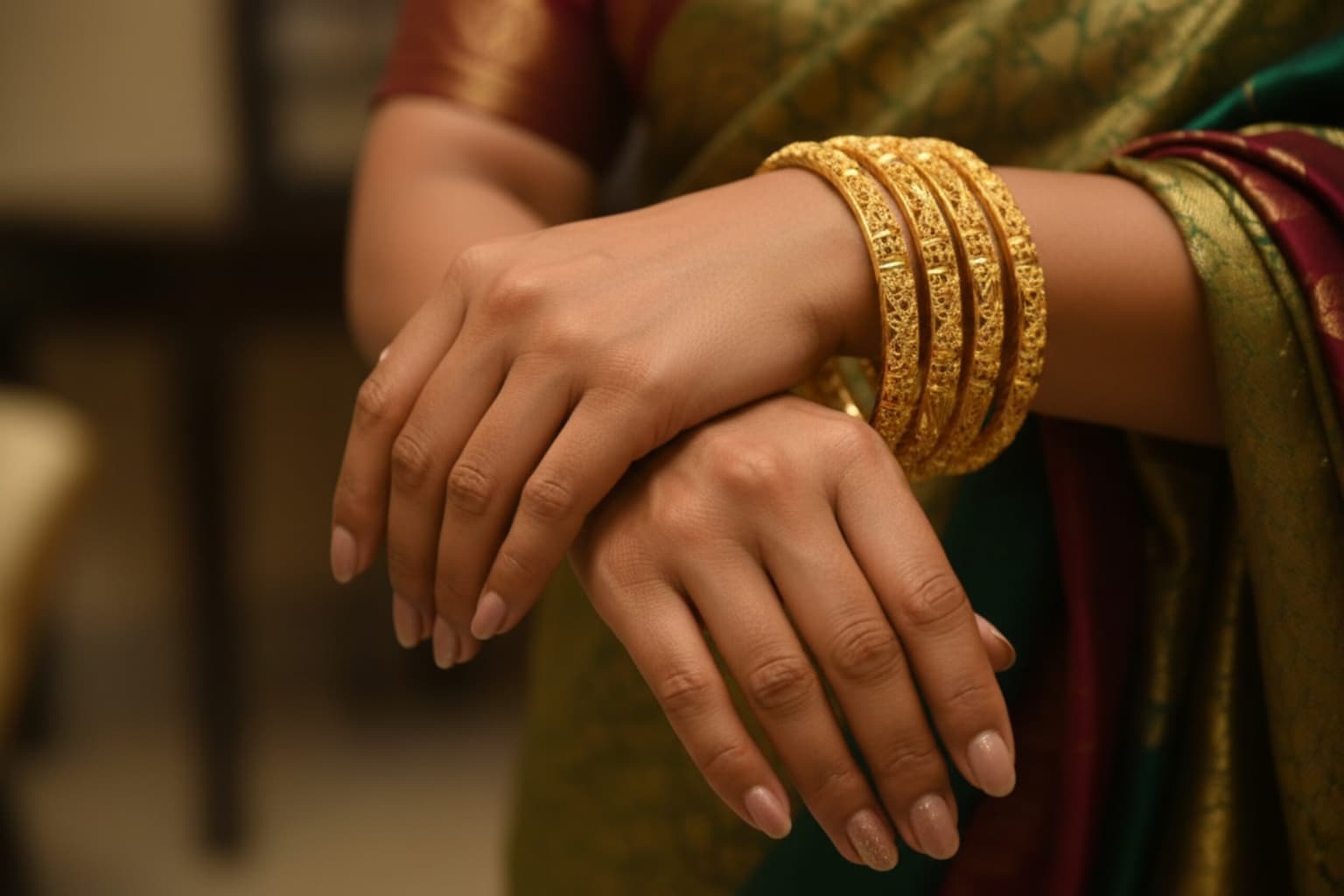 Shineora Royal Filigree Gold-Plated Bangles Set