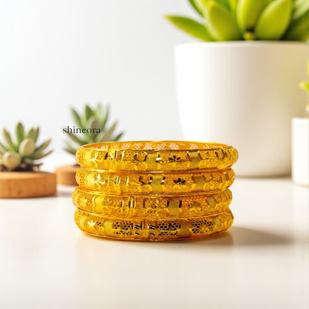 Shineora 18K Gold Plated Regal Bloom Bangle Set