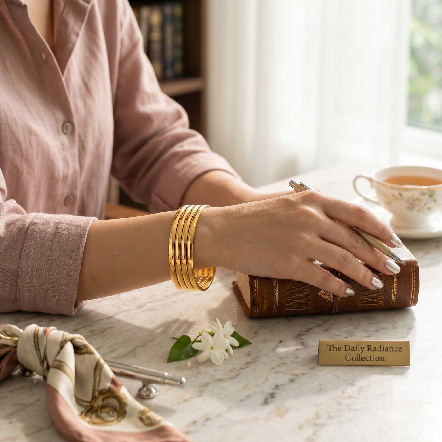Shineora Women Gold-Plated Minimalist Stackable Bangles Set (Pack of 4)
