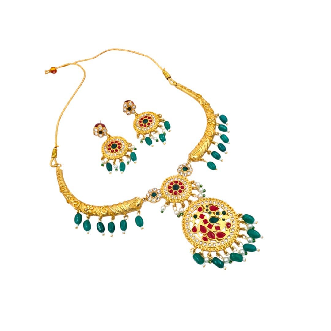 Regal Meenakari Emerald Drop Necklace Set