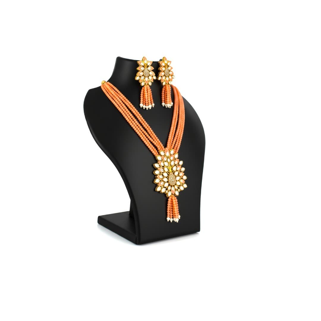 Peach Radiance Kundan Beads Necklace Set